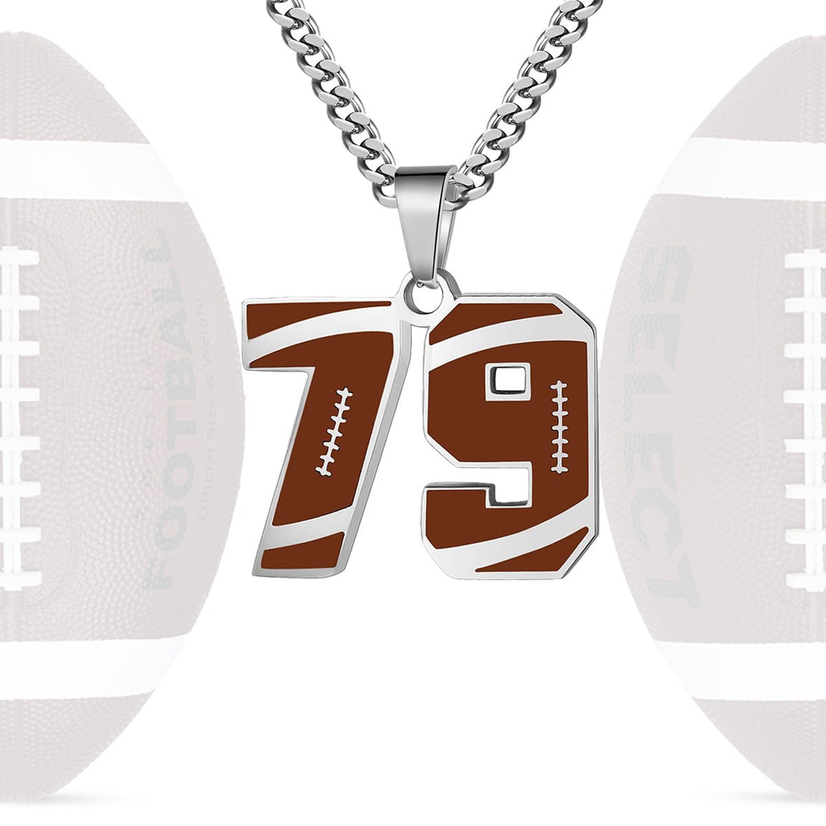 Motivational Football Number Pendant Necklace for Men in Stainless Steel with Polished Finish and Letter/Number Design