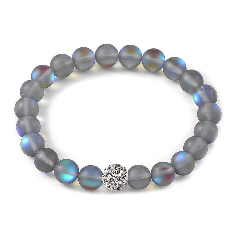 Colorful Moonstone Round Beaded Stretch Bracelet 8mm Unisex Handmade Jewelry