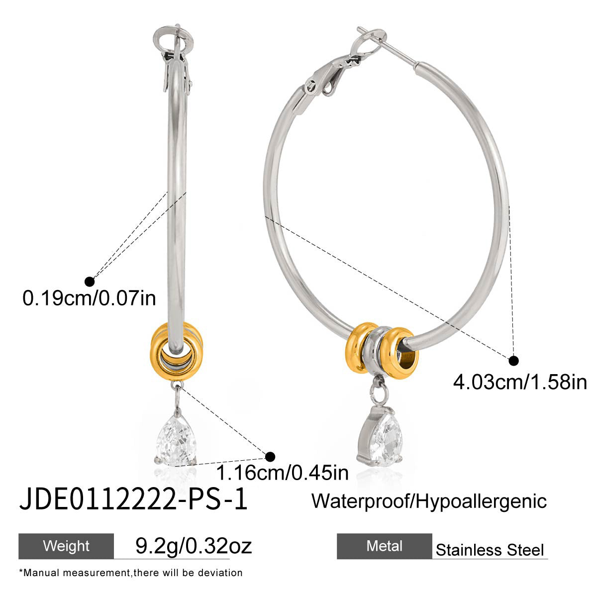 Elegant Round Geometric Stainless Steel Plated Cubic Zirconia Hoop Earrings for Women
