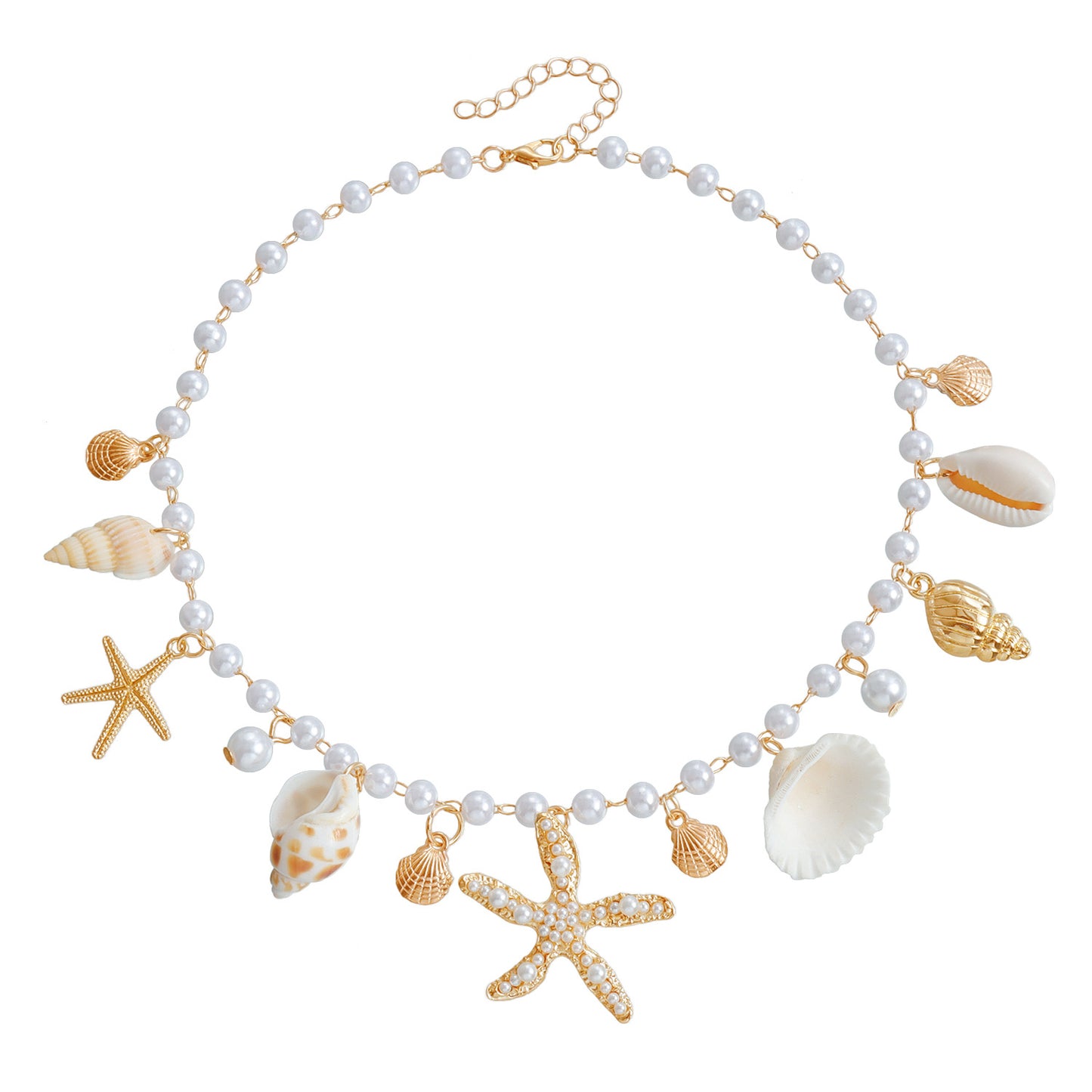 Bohemian Beach Shell Waist Chain with Starfish and Conch Pendant for Women Summer Travel Style Metal Body Chain with Painted Finish