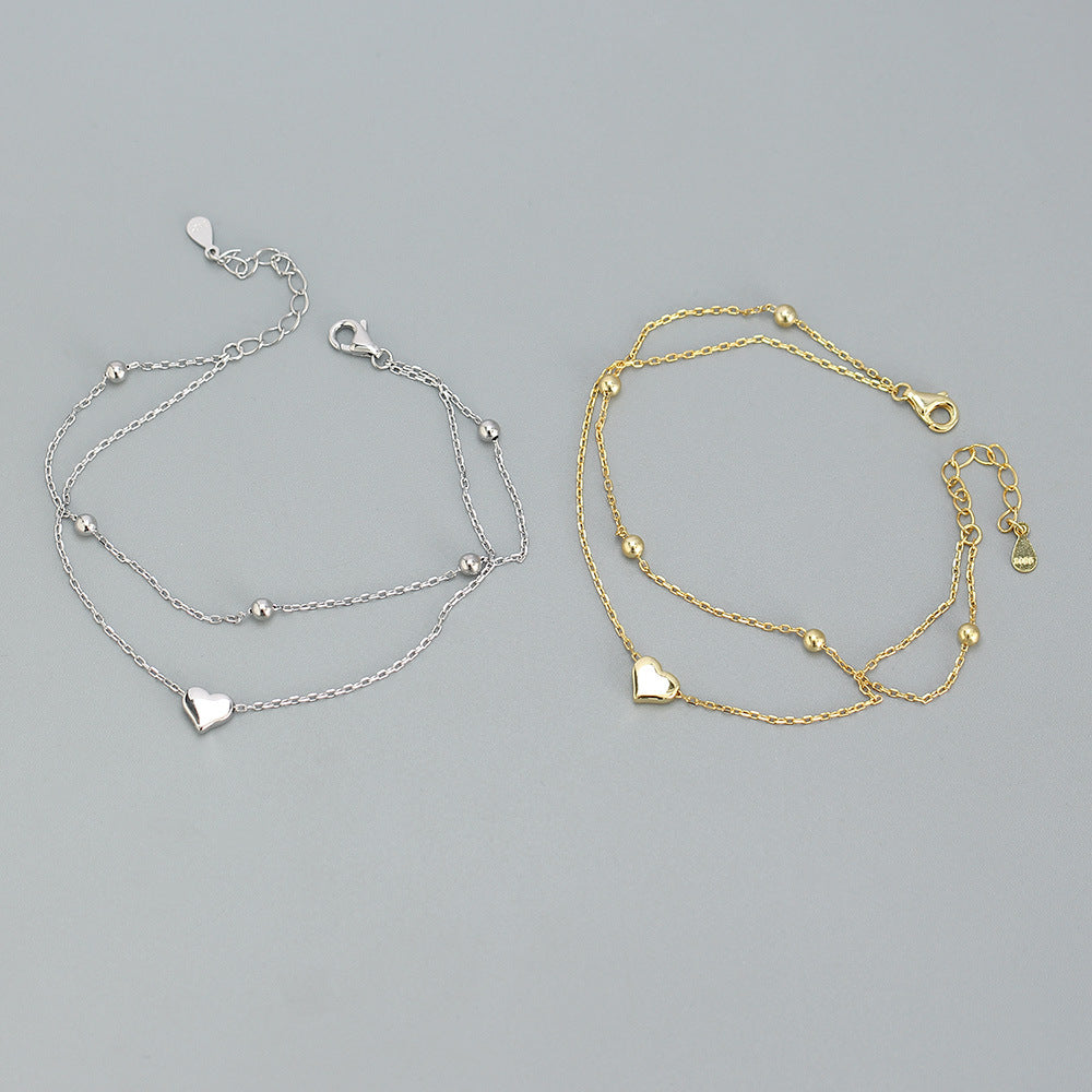 Bracciale da donna in argento sterling S925 placcato, a forma di cuore, fresco e dolce