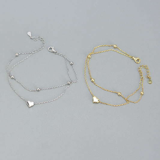 Sweet Fresh Heart-Shaped S925 Sterling Silver Bracelet with Plated Finish for Women