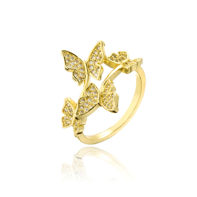 Minimalist 18K Gold Plated Brass Geometric Butterfly Ring with Cubic Zirconia