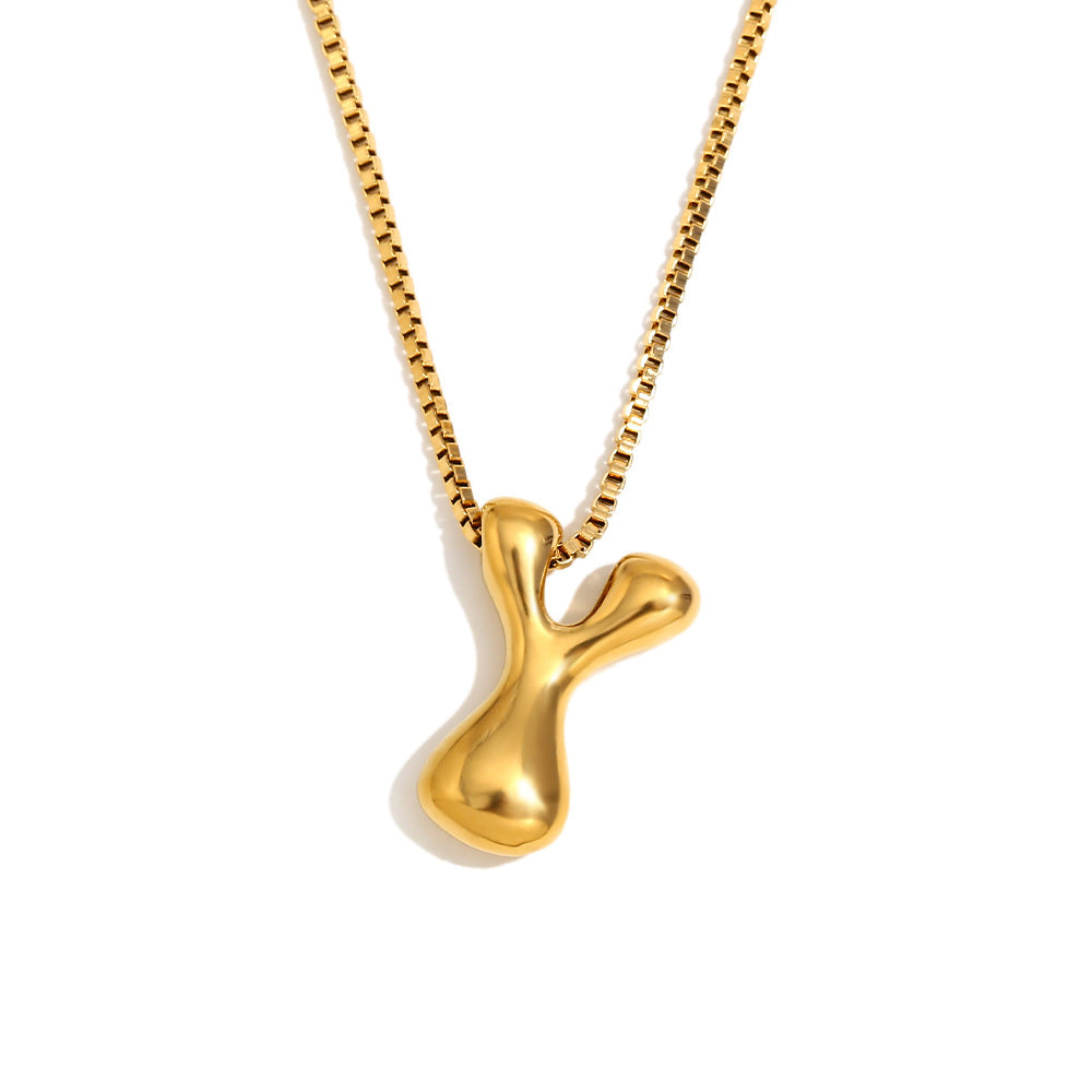Minimalist Fashion Letter Necklace for Women Stainless Steel Pendant with 18K Gold Plating