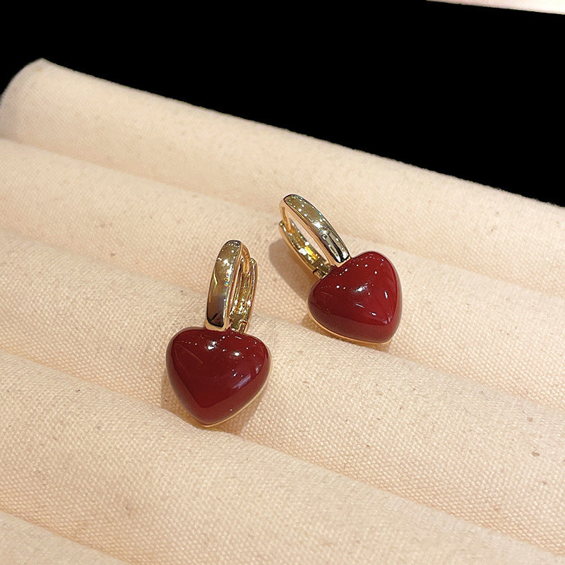 Elegant Geometric Dangle Stud Earrings for Women with Red Tassels, Alloy Base and Gold Plated Finish