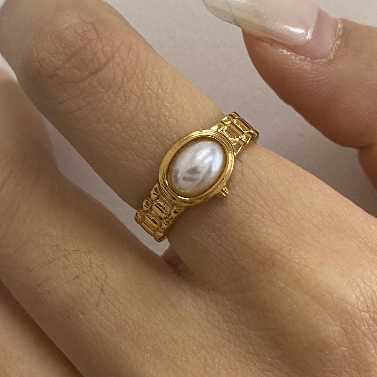Geometric Plated Stainless Steel Ring for Women