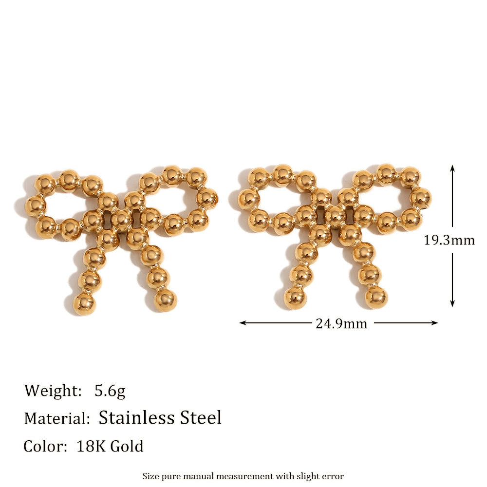 Elegant Business 18K Gold Plated Stainless Steel Bow Stud Earrings for Women
