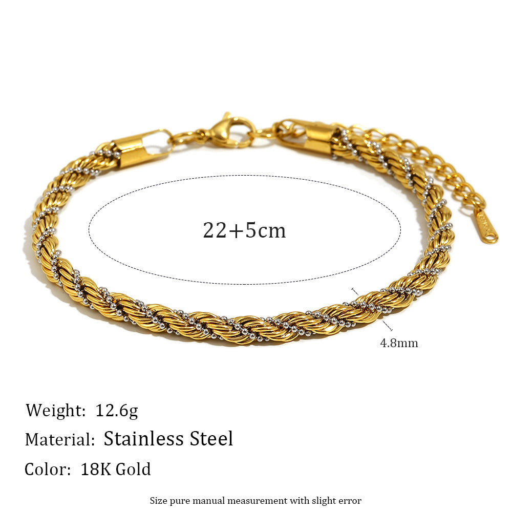 Fashionable Minimalist Geometric Stainless Steel Plated 18K Gold Braided Anklet for Women