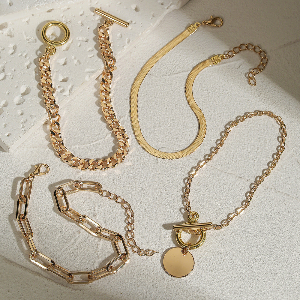 Vintage Hip-hop Snake Chain Alloy Bracelet Set with OT Clasp