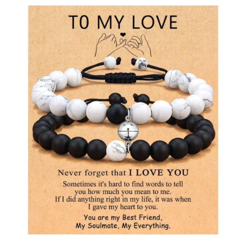 Matte Geometric Heart Alloy Beaded Bracelet Unisex