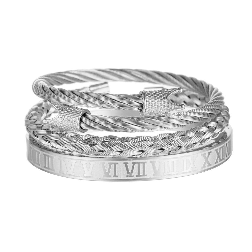 Vintage Geometric Square Letter Plated Titanium Steel Bracelet Set for Unisex