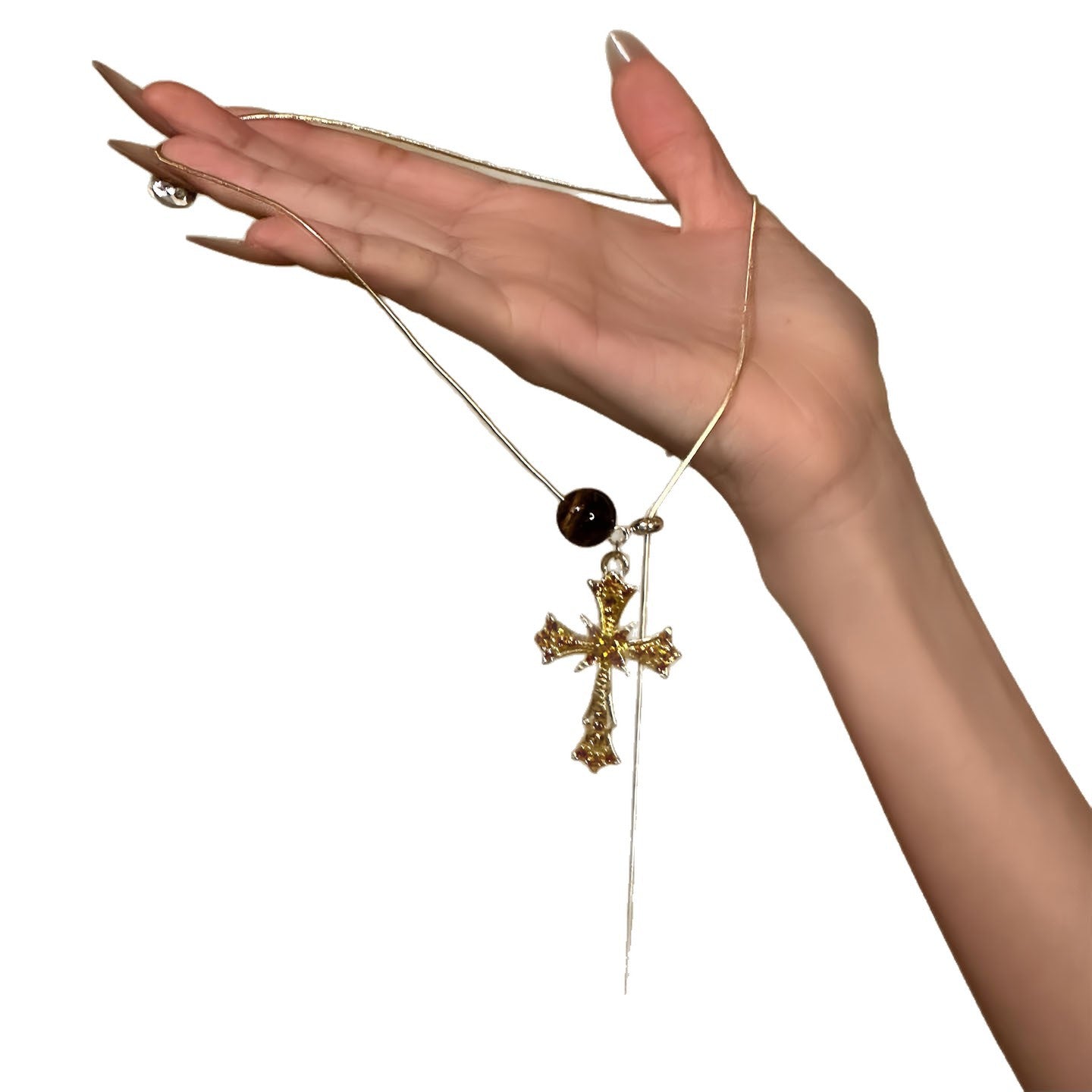 Collana con ciondolo geometrico minimalista in rame placcato da donna, catena maglione di lusso leggera