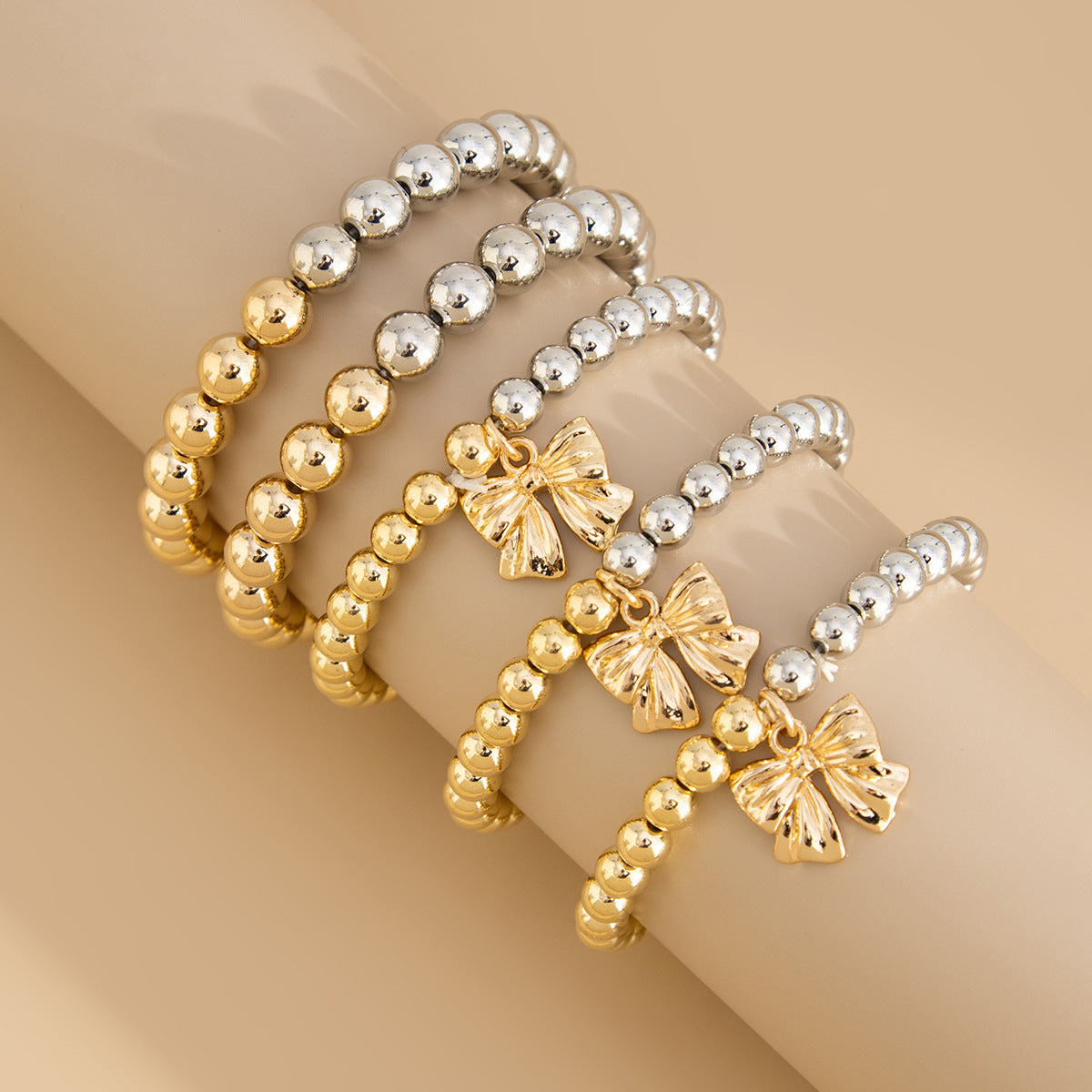 Minimalist Alloy Plated Bow Beaded Bracelet for Women