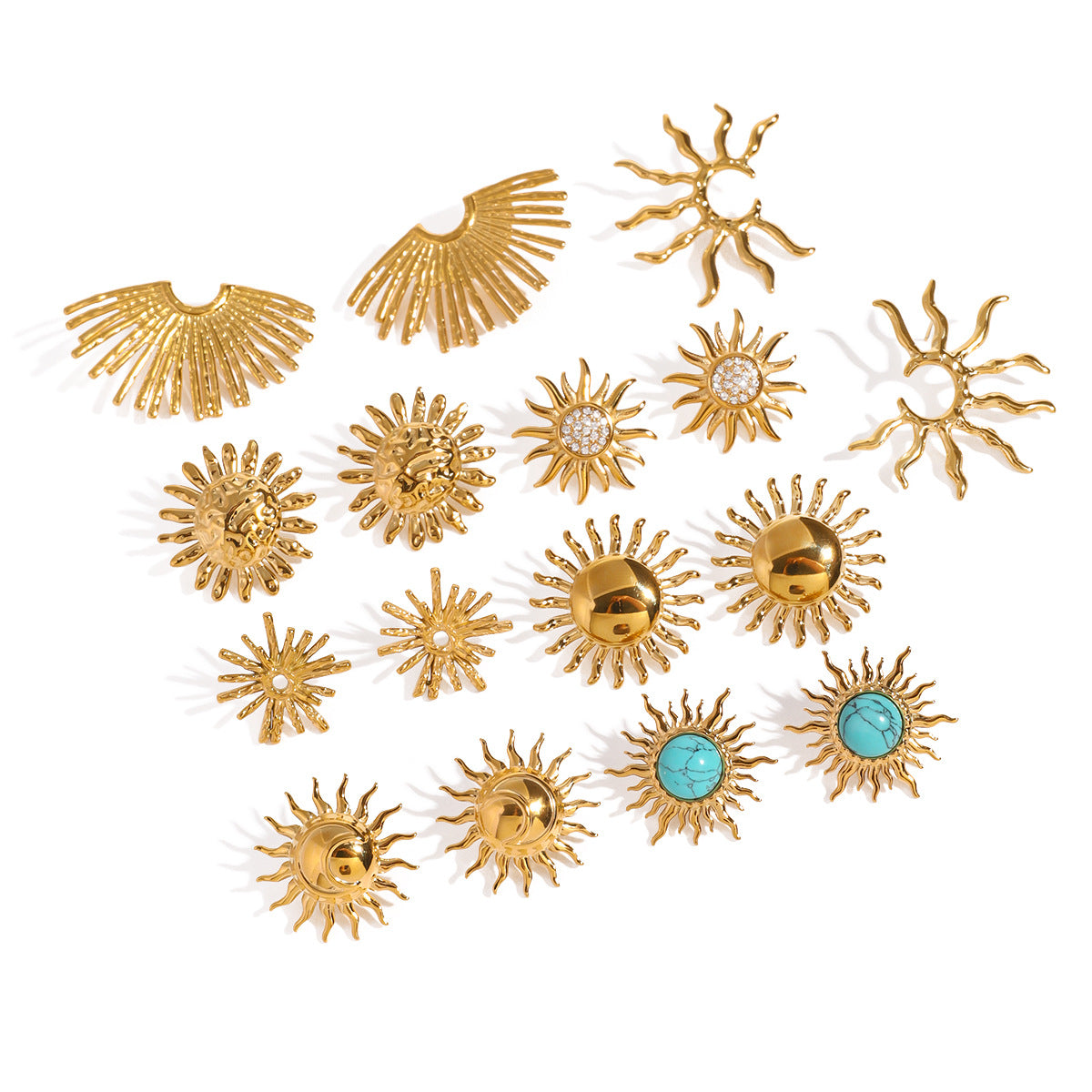 Geometric Star Stainless Steel Earrings with Turquoise and Cubic Zirconia Plated