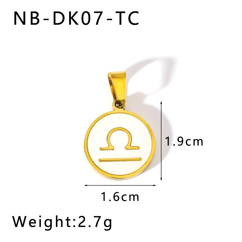Minimalist Zodiac Pendant Necklace for Women Stainless Steel with 18K Gold Plating and White Abalone Inlay
