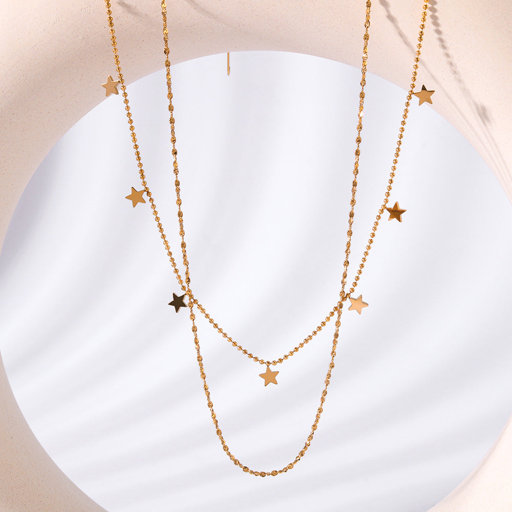 Minimalist Star-Shaped Titanium Steel Pendant Necklace with Vacuum Plated 18K Gold Finish Double Layer O-Chain for Women