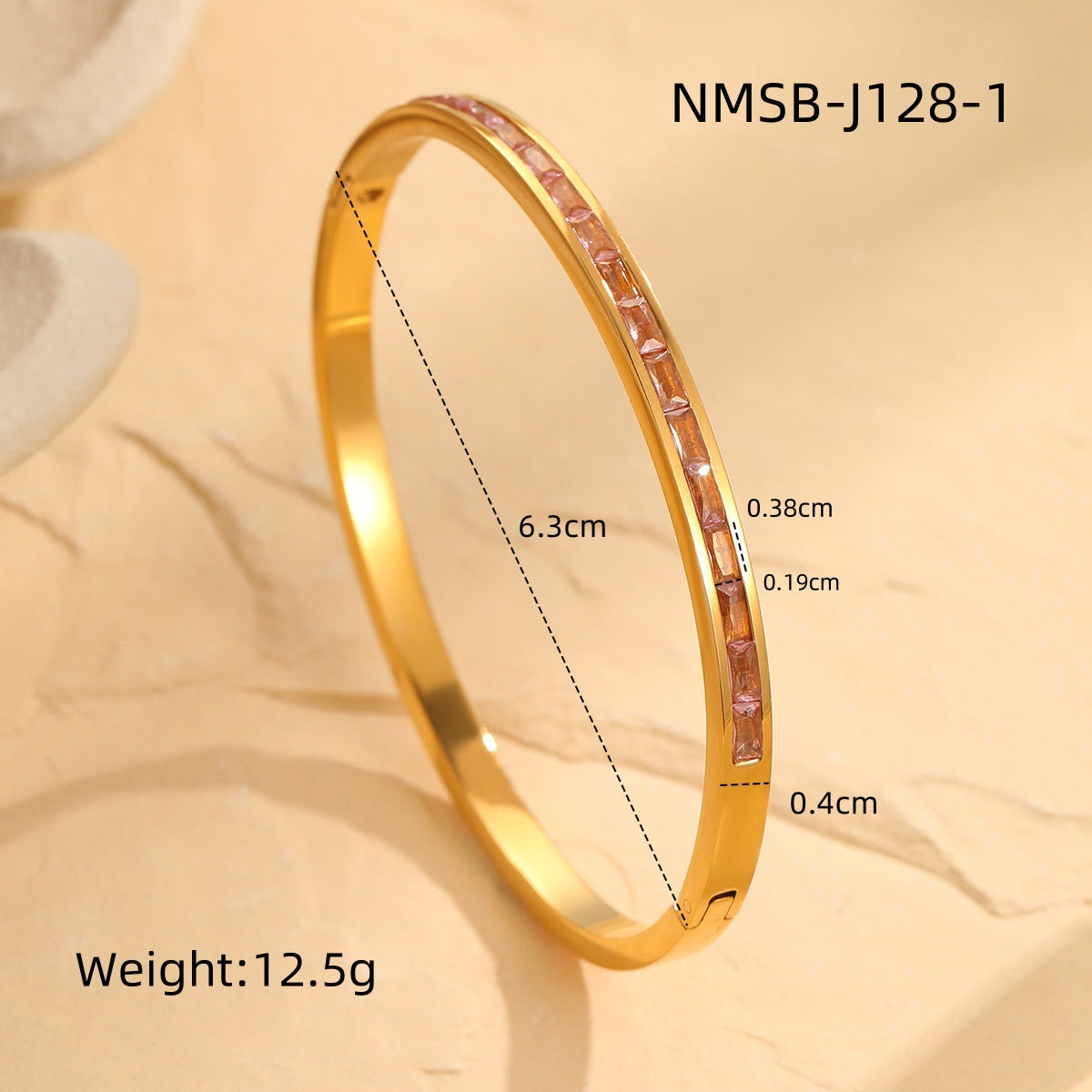 Elegante Pulsera Geométrica de Acero Inoxidable con Incrustaciones de Zirconia de Colores y Acabado Bañado para Mujer