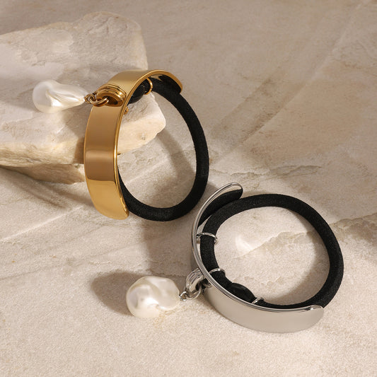 Cravatta per Capelli da Donna con Ciondolo Perla Dolce e Grintoso e Fascia in Acciaio Inox Galvanizzato