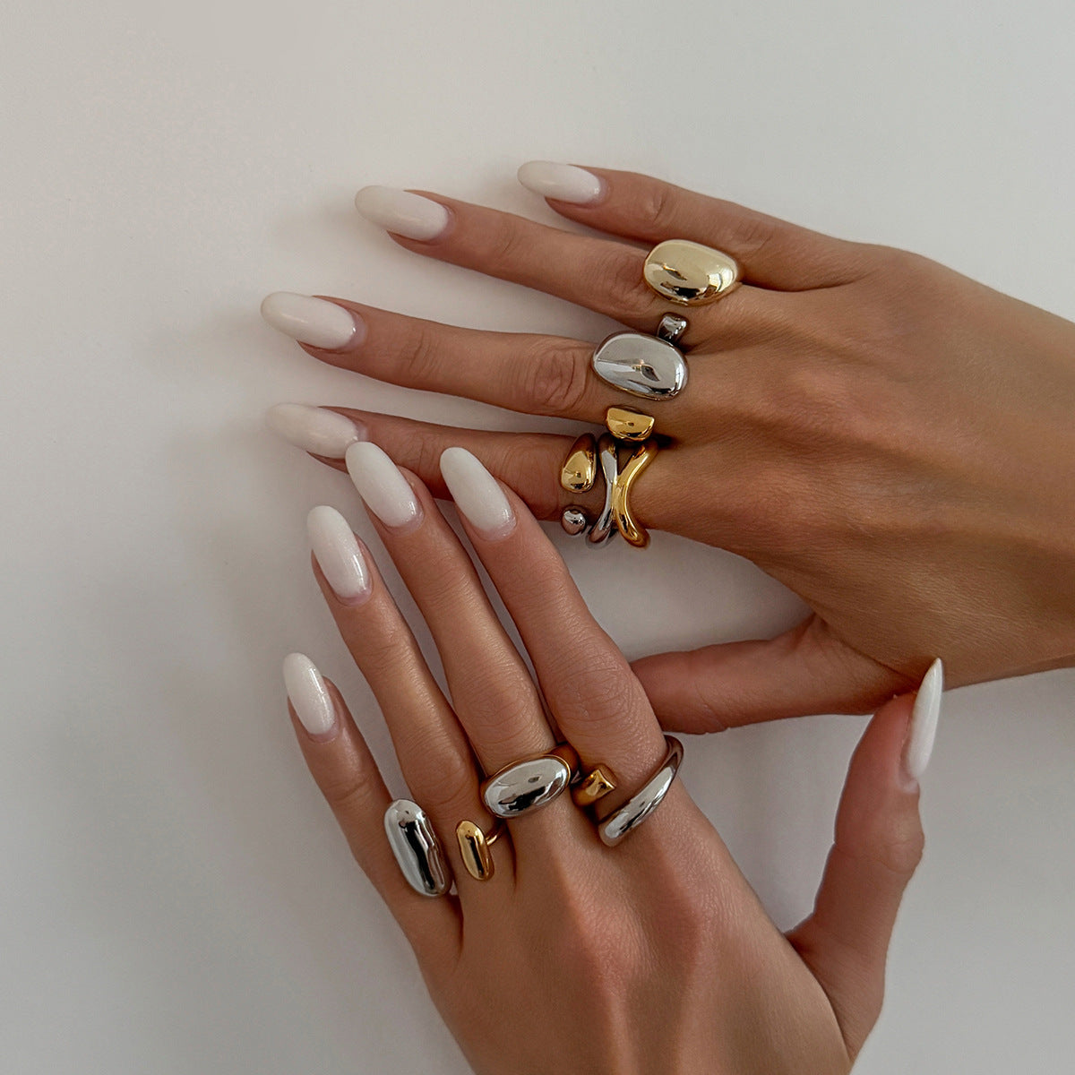 Hip-hop Stainless Steel Plated Teardrop Geometric Open Ring for Women