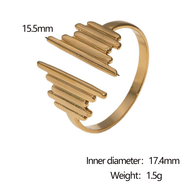 Anello da donna in acciaio inossidabile geometrico minimalista con placcatura in oro 18 carati e fascia aperta regolabile