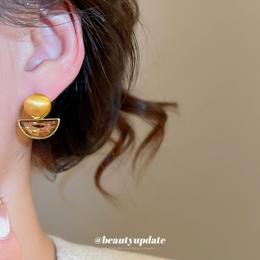 Pendientes de tuerca redondos geométricos vintage Chapado en oro de 18 quilates de cobre con incrustaciones de diamantes de imitación y poste de acero