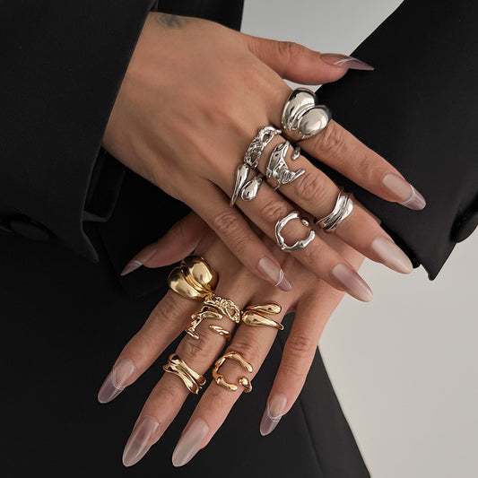 Anello Geometrico Minimalista in Lega con Design a Lava Liquida da Donna, Fascia a Giunzione Aperta Regolabile Elettrodeposta