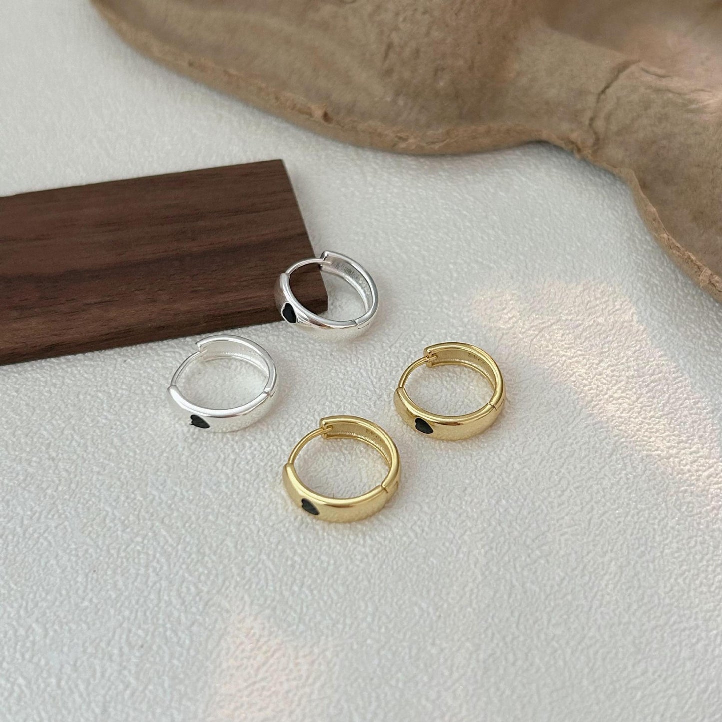 Minimalist Heart-Shaped 925 Sterling Silver Earrings with Clear Resin Coating, Hypoallergenic Studs for Women