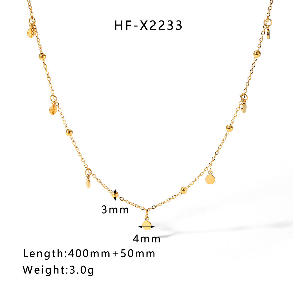 Minimalist Heart-Shaped Titanium Steel Necklace with Pearl and Shell Pendant, Gold-Plated, Fringe Detail, Unisex Fashion Jewelry