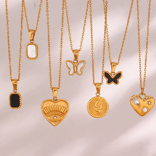 Fashion Minimalist Butterfly Pendant Necklace with Stainless Steel Chain and Acrylic Heart and Evil Eye Charms