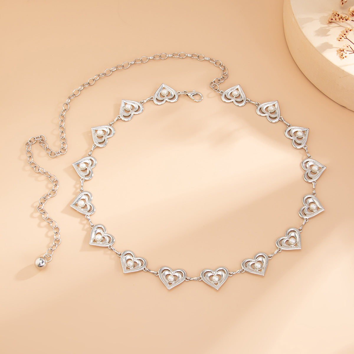 Sweet Streetwear Heart Faux Pearl Alloy Body Chain Waist Belt for Women