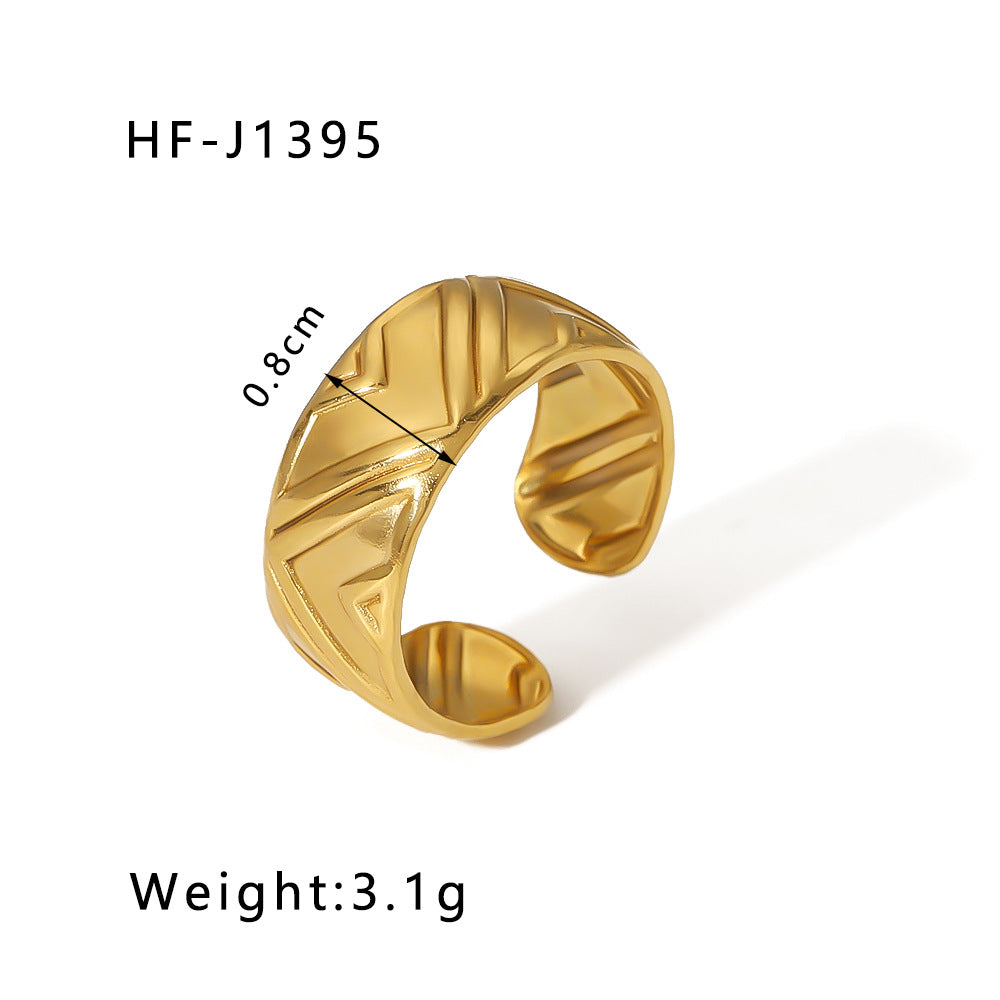 Minimalist Instagram Style Geometric Hollow Leaf and Floral Titanium Steel Ring with 18K Gold Plating for Women