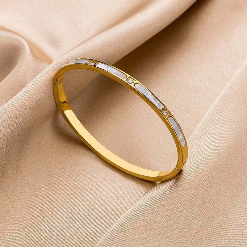 Minimalist Oval Titanium Steel Bracelet with Zircon Inlay and Plated Finish for Women