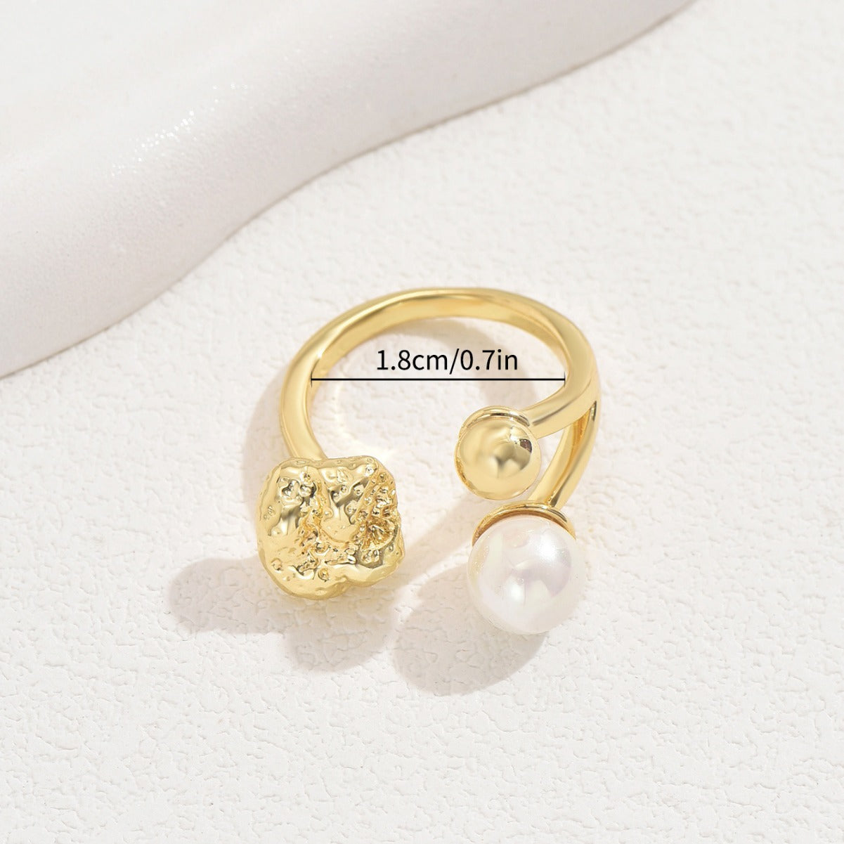 Anello in rame da donna con intarsio di perle, design geometrico da ufficio, regolabile, con fascia aperta
