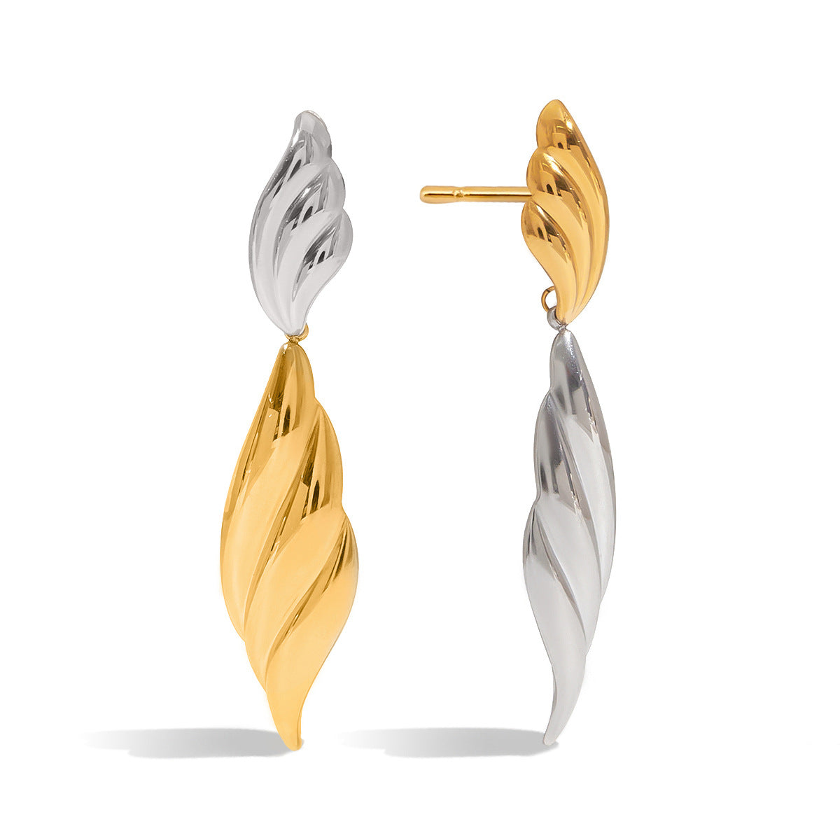 Pendientes Minimalistas de Acero Inoxidable con Forma de Ala y Chapado de Oro al Vacío PVD para Mujer