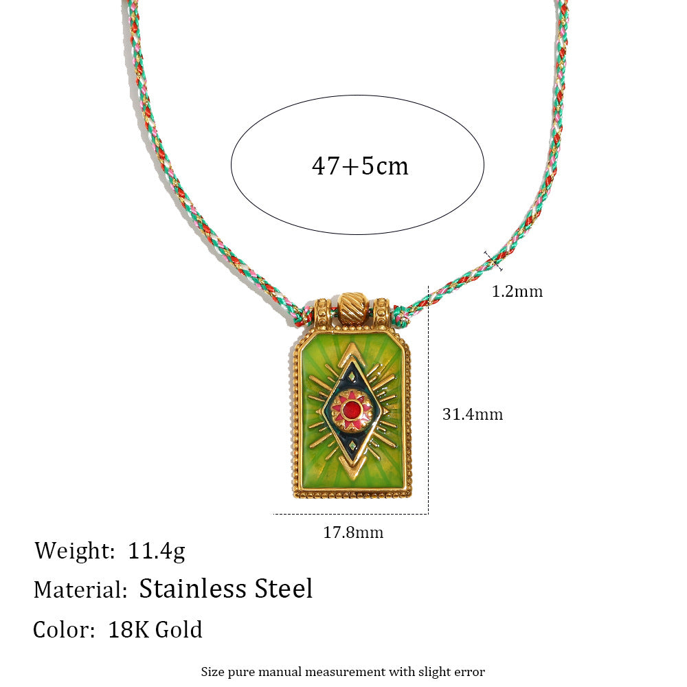 Minimalist Geometric Stainless Steel Plated 18K Gold Handwoven Colorful Cord Eye Charm Necklace for Women