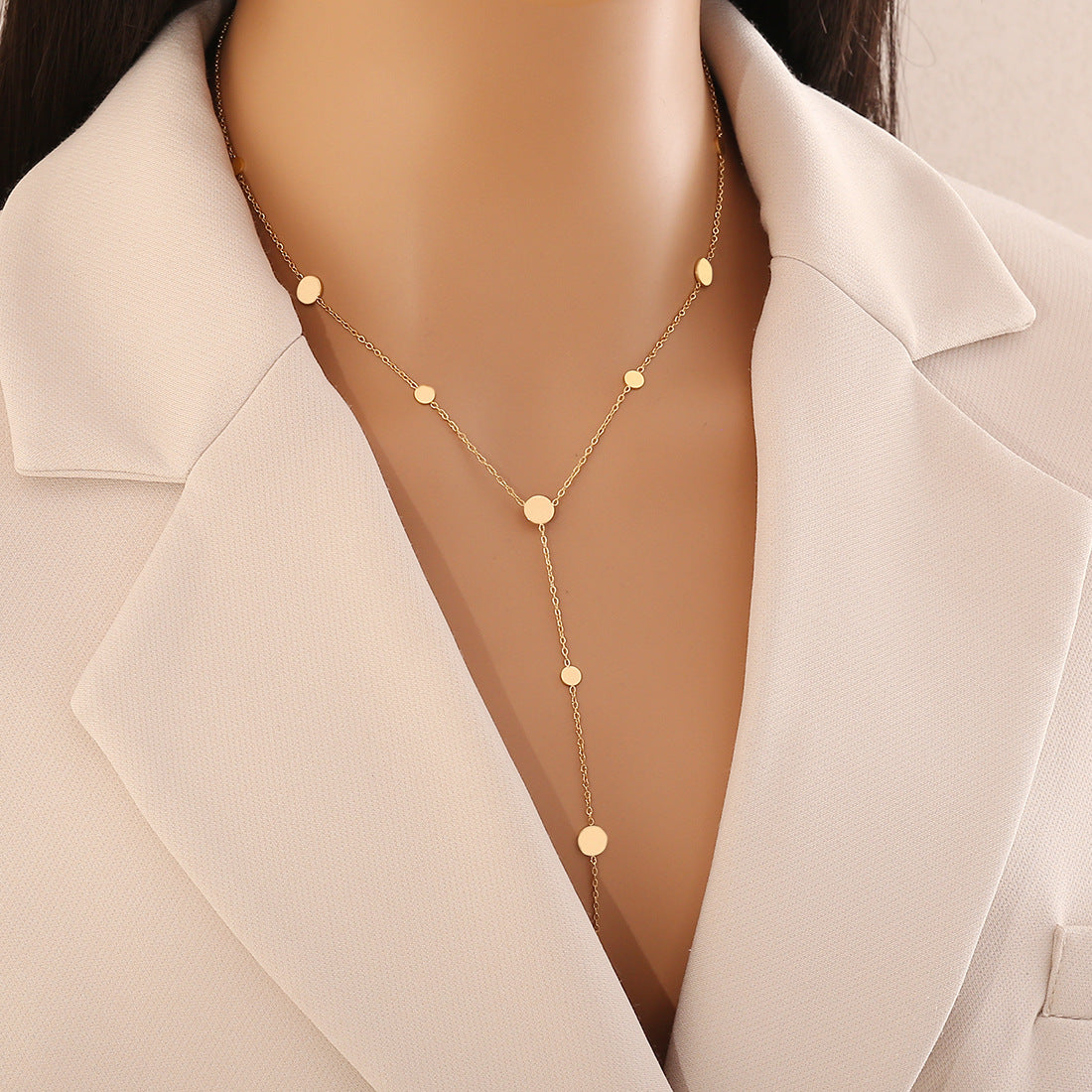 Fashionable Heart-Shaped Geometric Stainless Steel Plated Y-Necklace for Women
