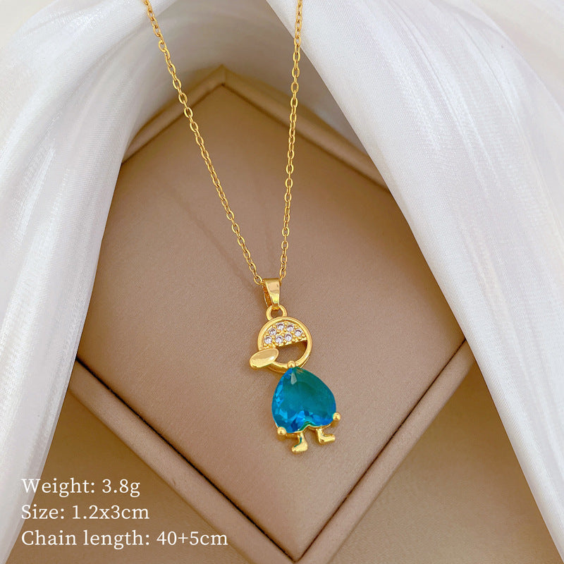 Collar minimalista de acero de titanio con forma de corazón con colgante de cobre e incrustaciones de diamantes de imitación para mujeres y hombres