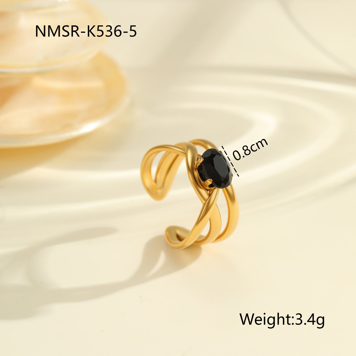 Anillo de acero titanio geométrico minimalista con incrustaciones de diamantes de imitación, banda abierta ajustable para mujer