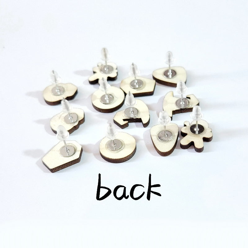 Pendientes de Halloween de Madera Estilo Caricatura con Calavera, Murciélago, Sombrero de Bruja y Ataúd para Mujer