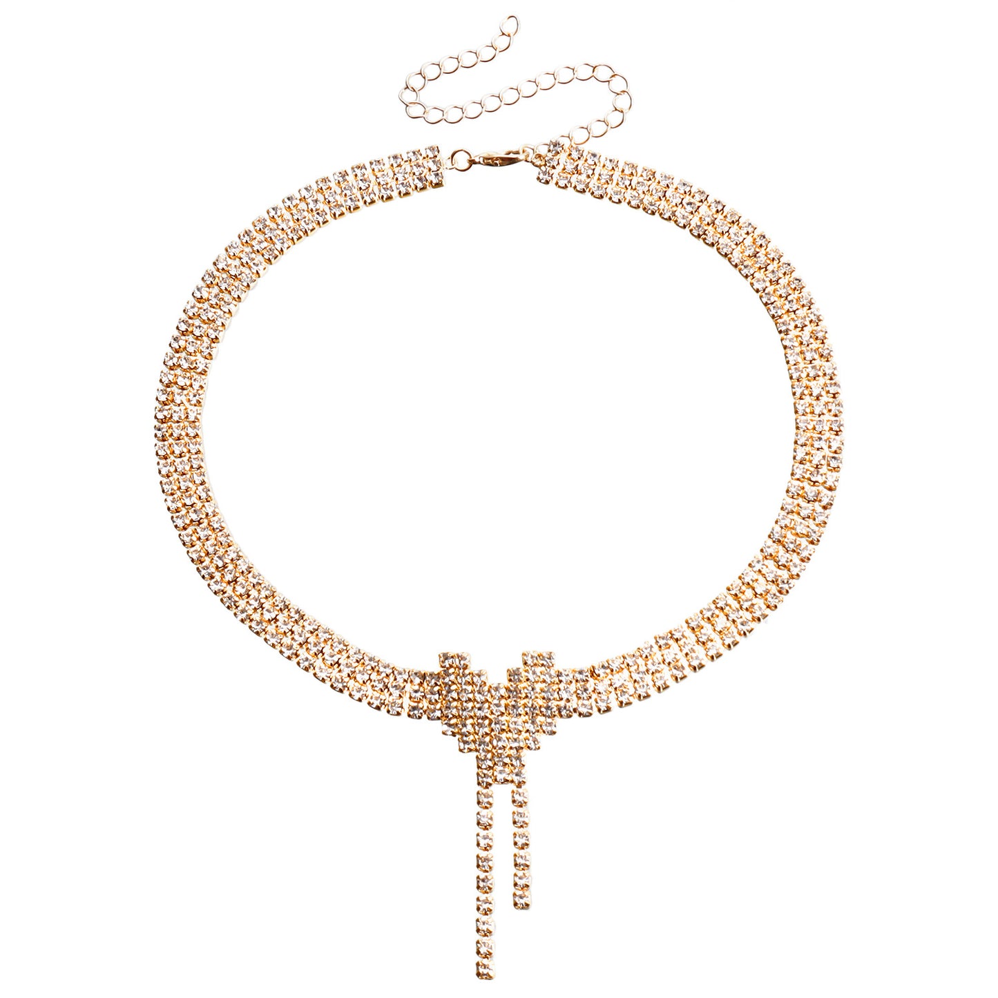 Fashionable Heart-Shaped Pendant Necklace Set with Rhinestone Accents, Plated Metal Chain, Women's Layered Collar Necklace and Matching Earrings