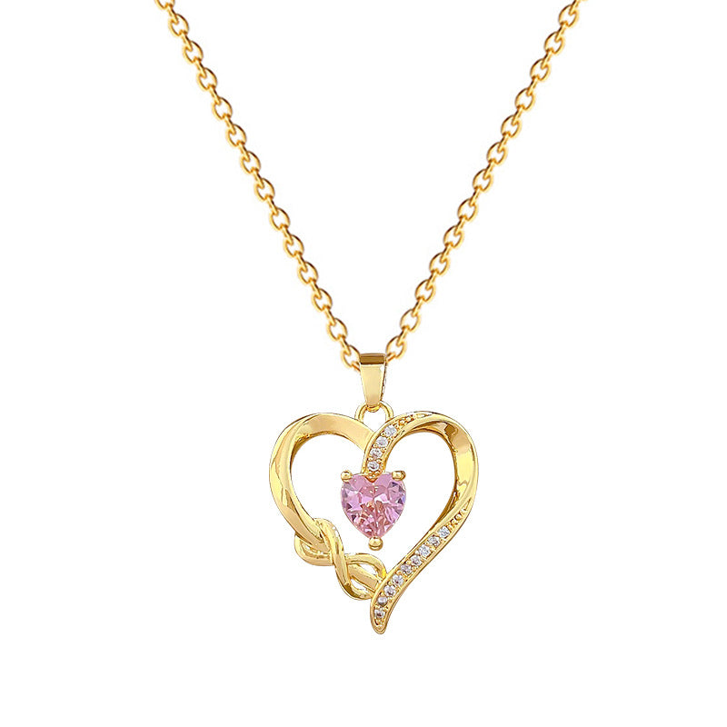 Sweet Minimalist Heart Geometric Rhinestone Pendant Titanium Steel Necklace for Unisex