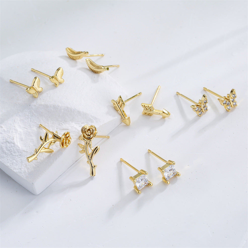 Butterfly-Shaped Geometric Stud Earrings for Women in Copper with 18K Gold Plating and Zircon Inlay