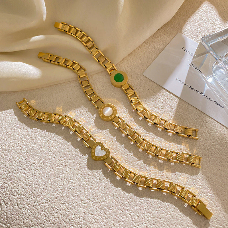Gold Plated Titanium Steel Round Shell Cat's Eye Bracelet