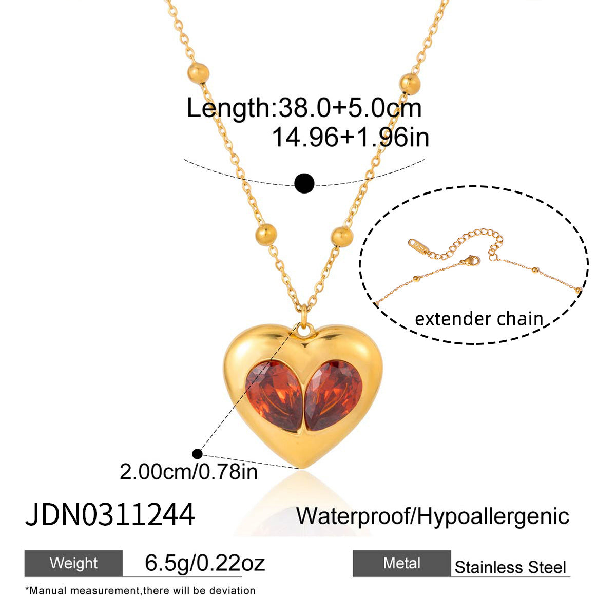 Collana da donna in acciaio inossidabile a forma di cuore, minimalista, con placcatura in oro PVD