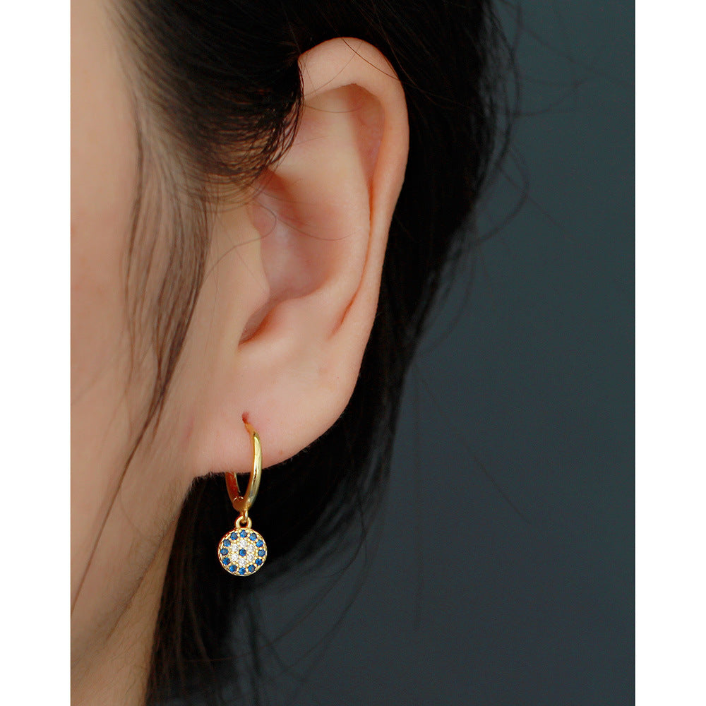 Orecchini a cerchio da donna minimalisti in argento sterling 925 con pavé di diamanti e occhio di Allah