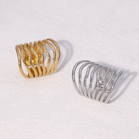 Minimalist Geometric Stainless Steel Ring with Vacuum Plated 18K Gold Finish Titanium Steel Band Fashionable Fade-Resistant Women's Ring