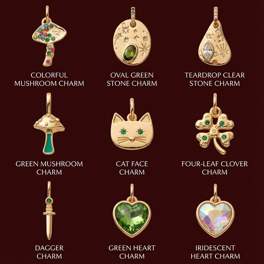 Minimalist Vintage Heart Cat Maple Leaf Cubic Zirconia Brass Plated Charm Bar