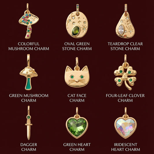 Minimalist Vintage Heart Cat Maple Leaf Cubic Zirconia Brass Plated Charm Bar