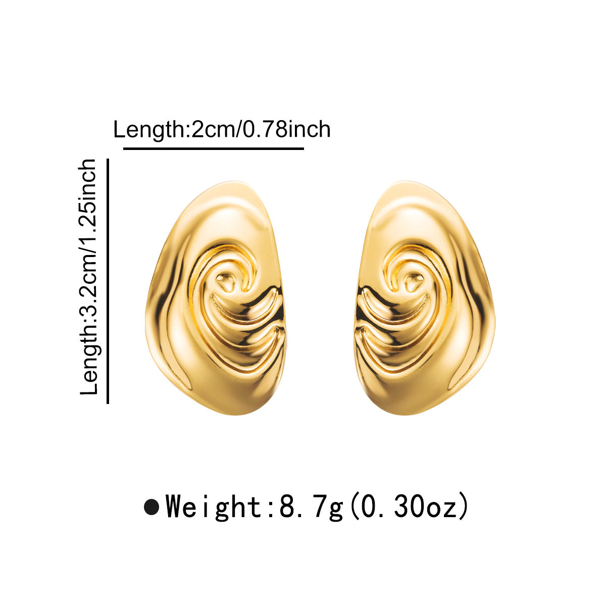 Vintage Lightweight 18K Gold Plated Geometric Spiral Stainless Steel Stud Earrings for Women