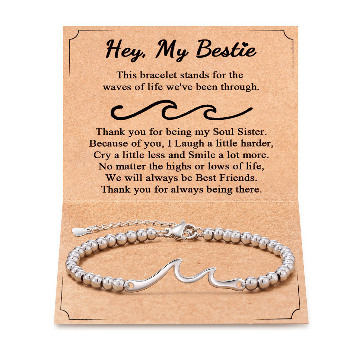 Handmade Woven Stainless Steel Beaded Bracelet with Wave Pattern